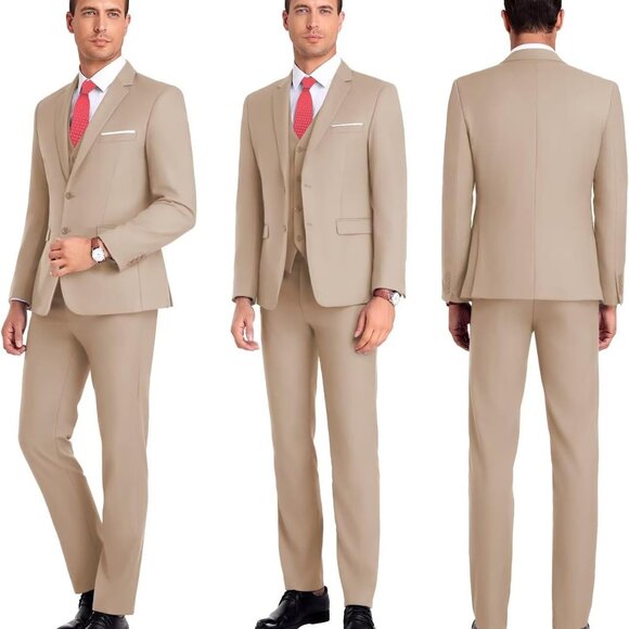 Classic Men's 3-Piece Slim Fit Suit - Business Jacket, Vest, and Tie Included - Picture 3 of 6